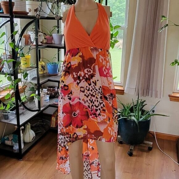 Summer Dress No Boundaries 7-9 Junior halter floral Criss-cross padded hi-low - Picture 10 of 10